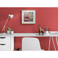 Example of what the painting would look like hanging and framed in a furnished setting. Painting is sold unframed.